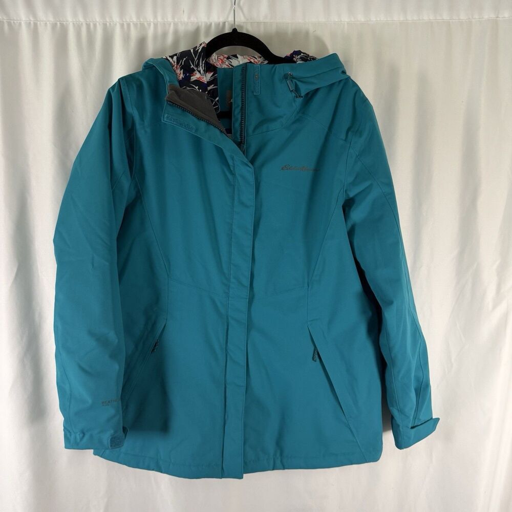 Eddie Bauer Weatheredge Plus Jacket Women Large Teal Full Zip Hooded Zip Pockets
